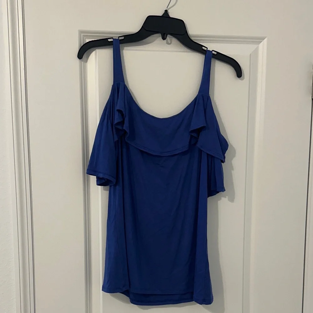 White House Black Market Royal Blue Ruffle Blouse - Picture 1 of 3